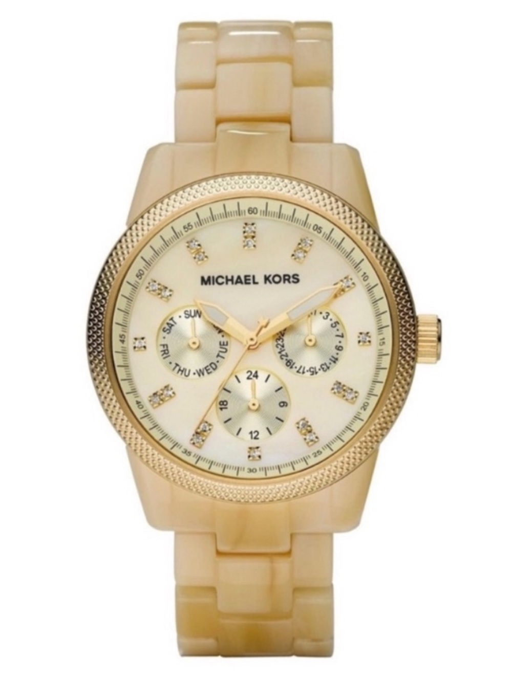 Michael Kors JET SET HORN. Chronograph link acetate watch. New battery Box